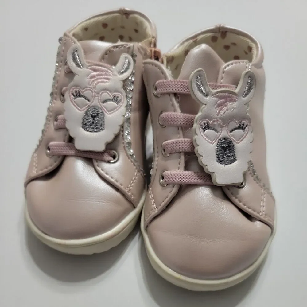 Born Girls 5 Bailey Mika Pink Silver Side Zipper Lace Low Top Shoes Sparkle Lama
